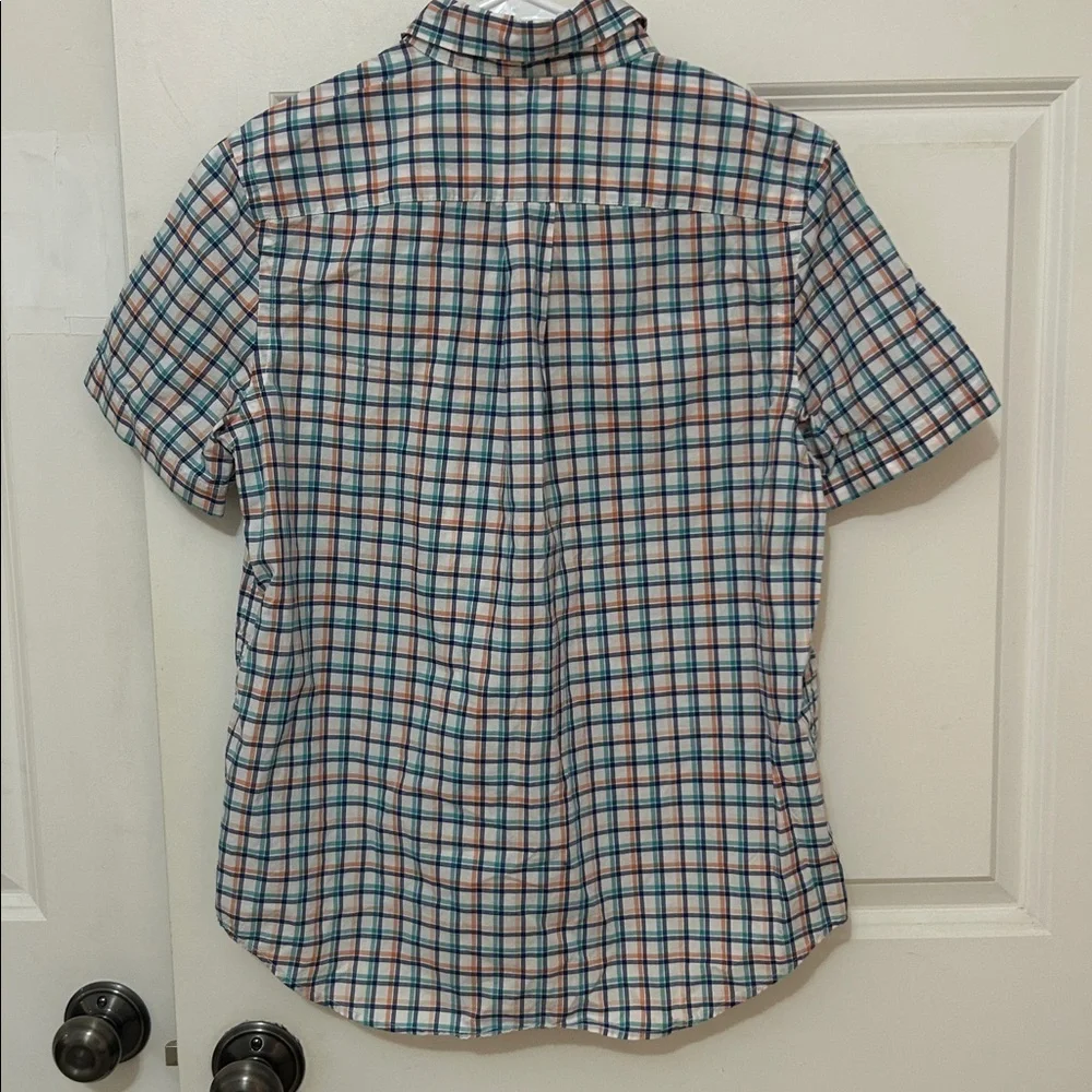 Ralph Lauren Short Sleeve Plaid Button Down Shirt size large 14–16 white blue